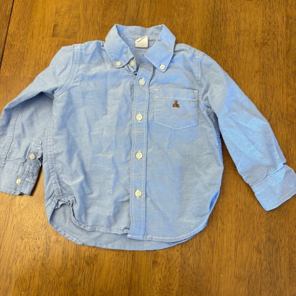 Happy Baby Boys Toddler 3T Blue Kids Button-Up Shirt with Bear logo